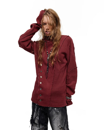 Personsoul Waffelstrick-Langarmshirt mit Stehkragen Rot