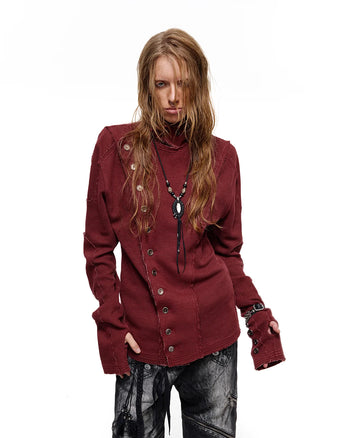 Personsoul Waffelstrick-Langarmshirt mit Stehkragen Rot