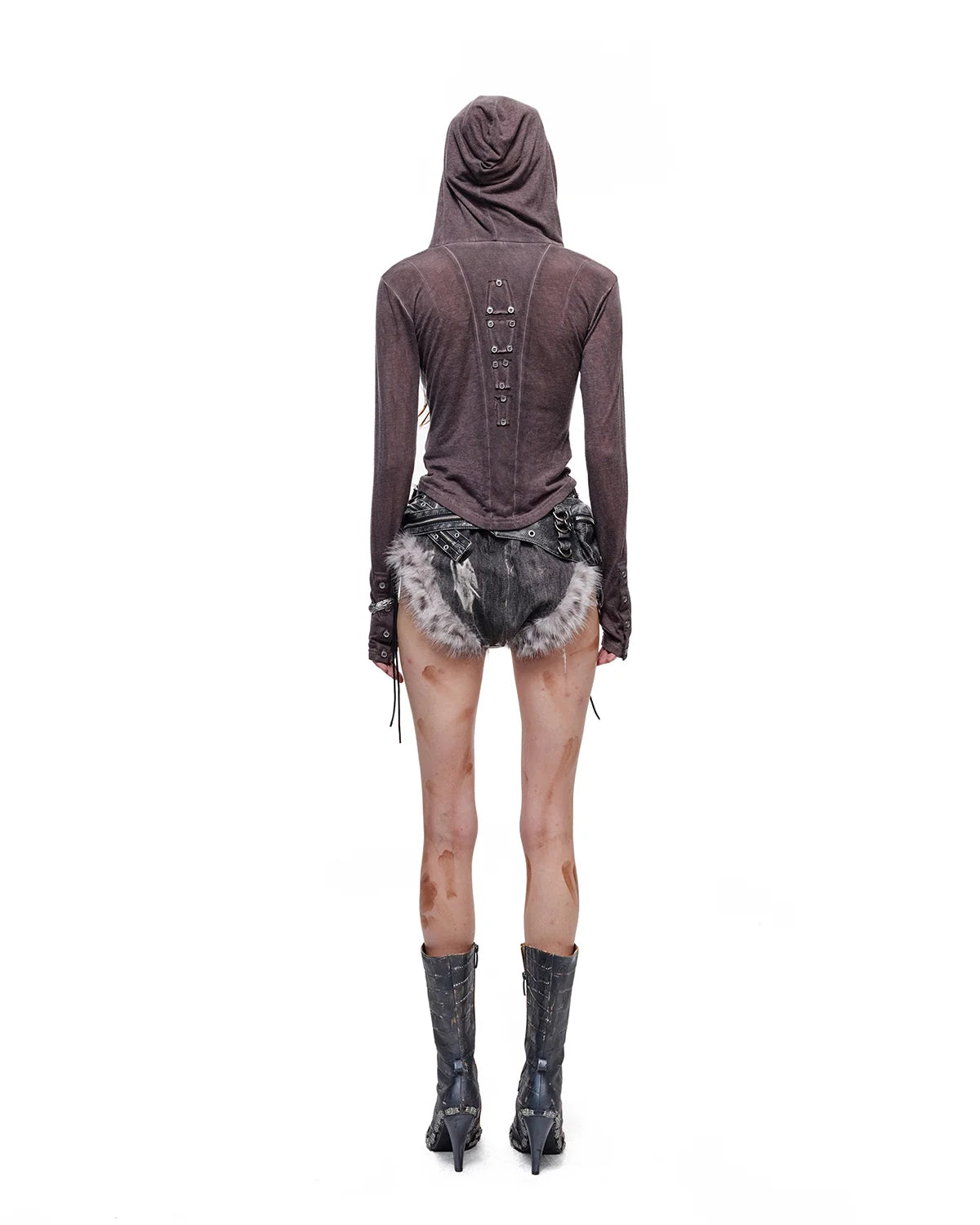 Personsoul Geometric Armor Hooded T-Shirt Purple