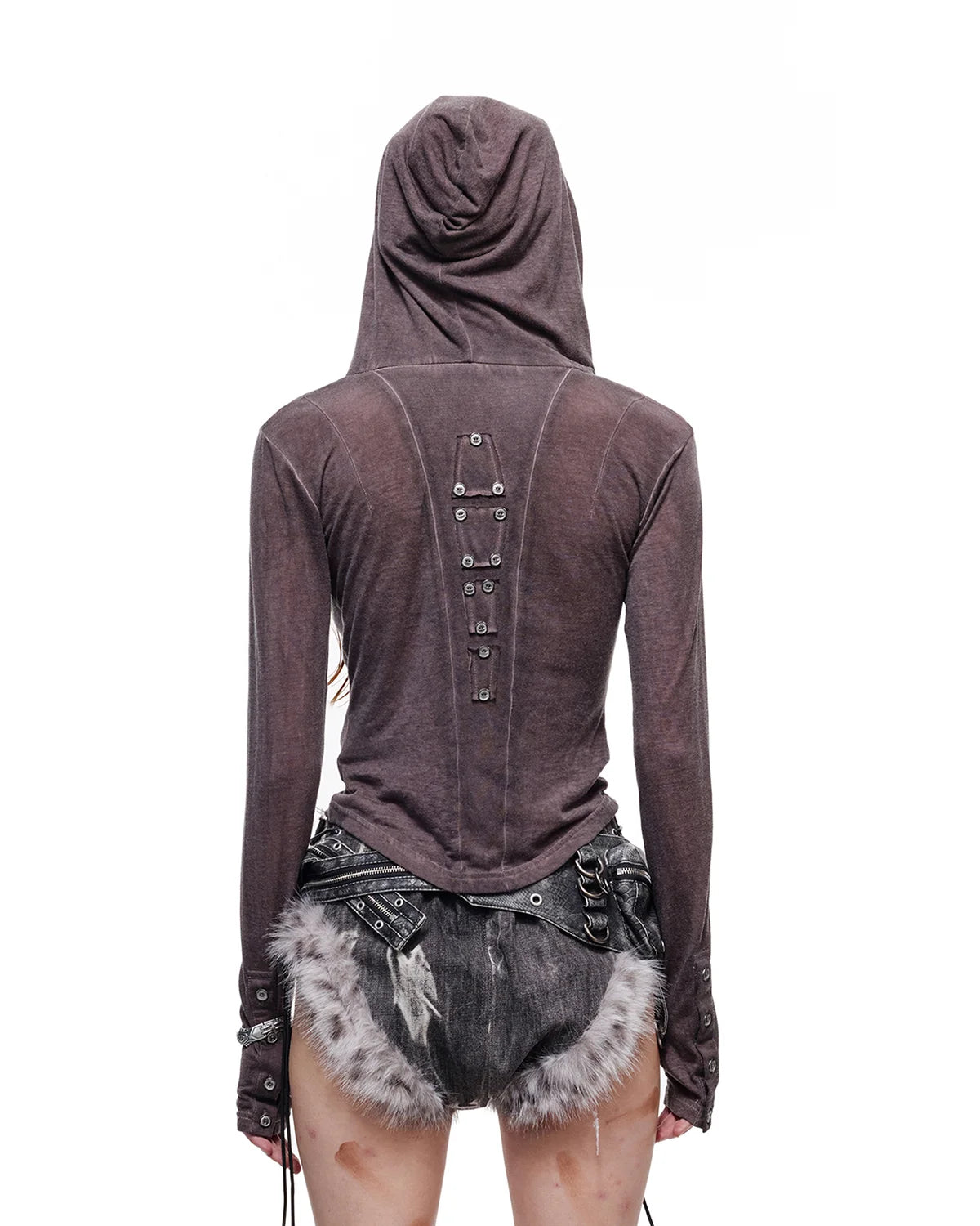 Personsoul Geometric Armor Hooded T-Shirt Purple