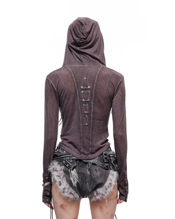 Personsoul Geometric Armor Hooded T-Shirt Purple