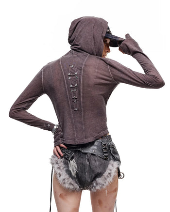 Personsoul Geometric Armor Hooded T-Shirt Purple