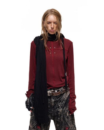 Personsoul Rhinestone Panel-Line Turtleneck Red