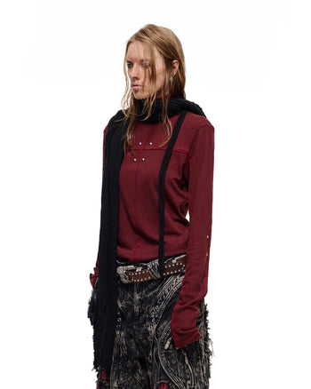 Personsoul Rhinestone Panel-Line Turtleneck Red