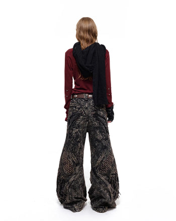 Personsoul Rhinestone Panel-Line Turtleneck Red