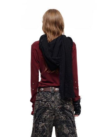 Personsoul Rhinestone Panel-Line Turtleneck Red