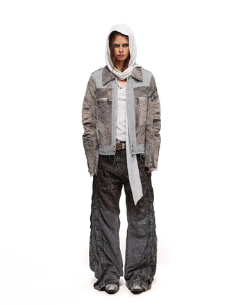 Personsoul Slub Denim Crocodile-Etched Curved Jeans