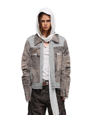 Personsoul Leder- und Leinenjacke mit körpernaher Passform