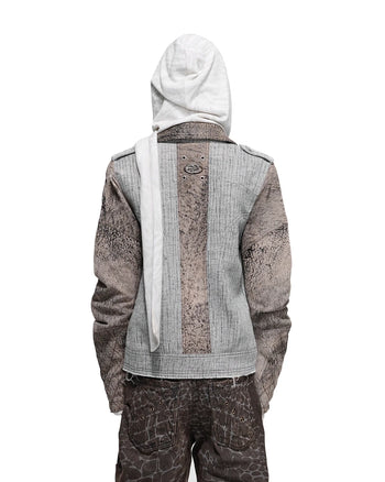 Personsoul Leder- und Leinenjacke mit körpernaher Passform