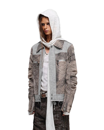 Personsoul Leder- und Leinenjacke mit körpernaher Passform