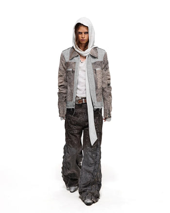 Personsoul Slub Denim Crocodile-Etched Curved Jeans