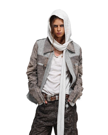 Personsoul Leder- und Leinenjacke mit körpernaher Passform