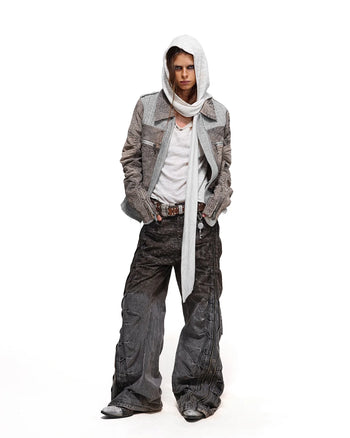 Personsoul Leder- und Leinenjacke mit körpernaher Passform