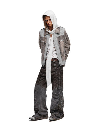 Personsoul Slub Denim Crocodile-Etched Curved Jeans