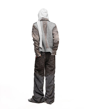 Personsoul Slub Denim Crocodile-Etched Curved Jeans