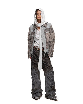 Personsoul Slub Denim Crocodile-Etched Curved Jeans