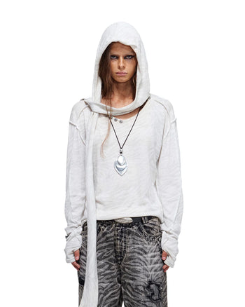 Personsoul Zebra Print Detachable Hood T-Shirt White