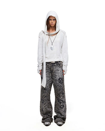 Personsoul Zebra-Print Studded Straight-Leg Jeans