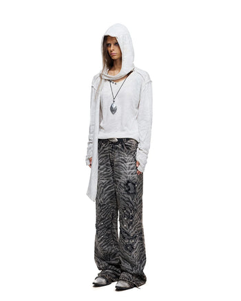 Personsoul Zebra-Print Studded Straight-Leg Jeans