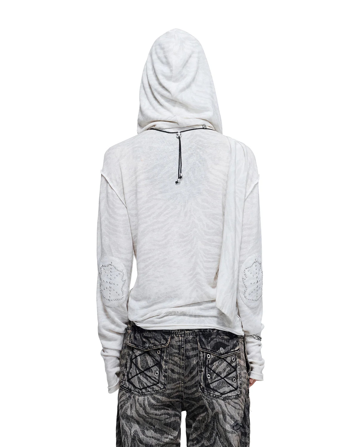 Personsoul Zebra Print Detachable Hood T-Shirt White