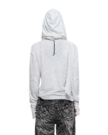 Personsoul Zebra Print Detachable Hood T-Shirt White