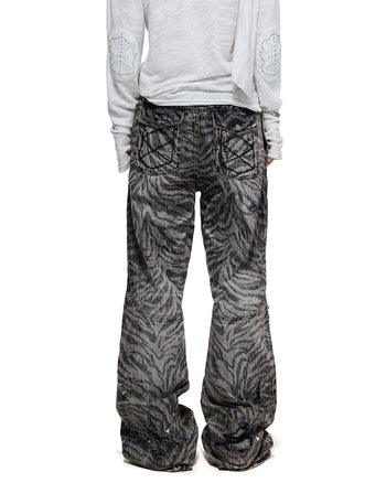 Personsoul Zebra-Print Studded Straight-Leg Jeans