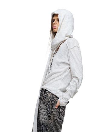 Personsoul Zebra Print Detachable Hood T-Shirt White