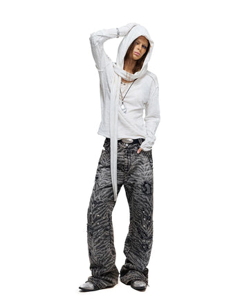 Personsoul Zebra-Print Studded Straight-Leg Jeans
