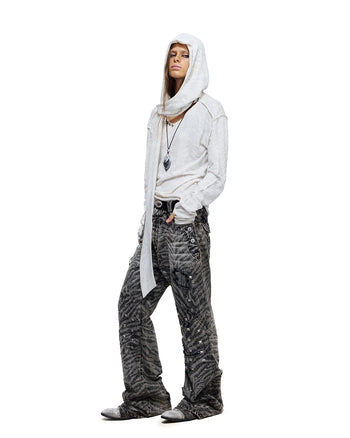 Personsoul Zebra-Print Studded Straight-Leg Jeans