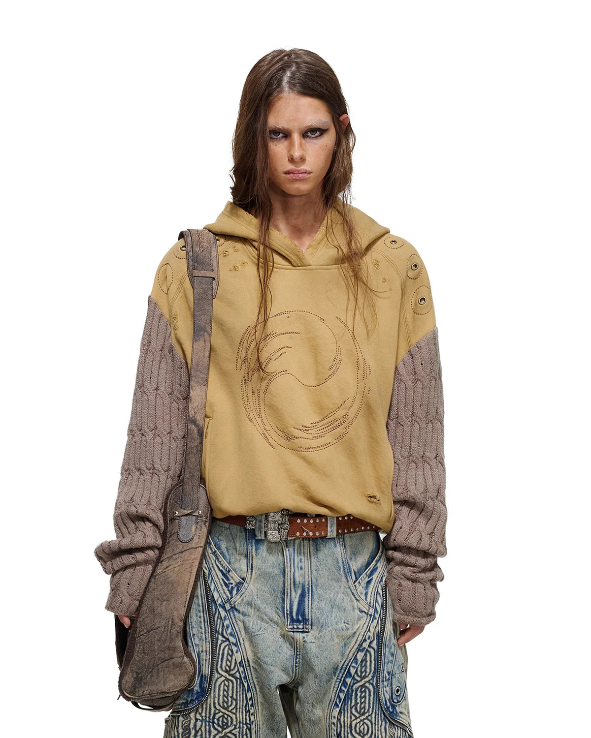 Personsoul Weathered Spiral Panel Hoodie Yellow