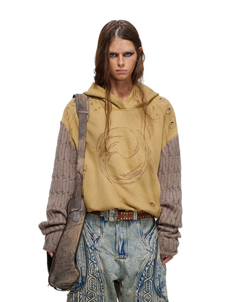 Personsoul Weathered Spiral Panel Hoodie Yellow