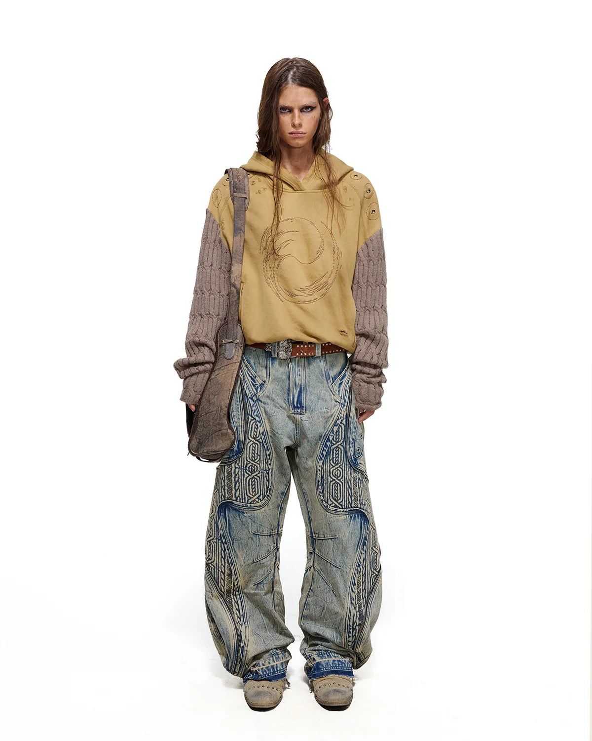Personsoul Weathered Spiral Panel Hoodie Yellow