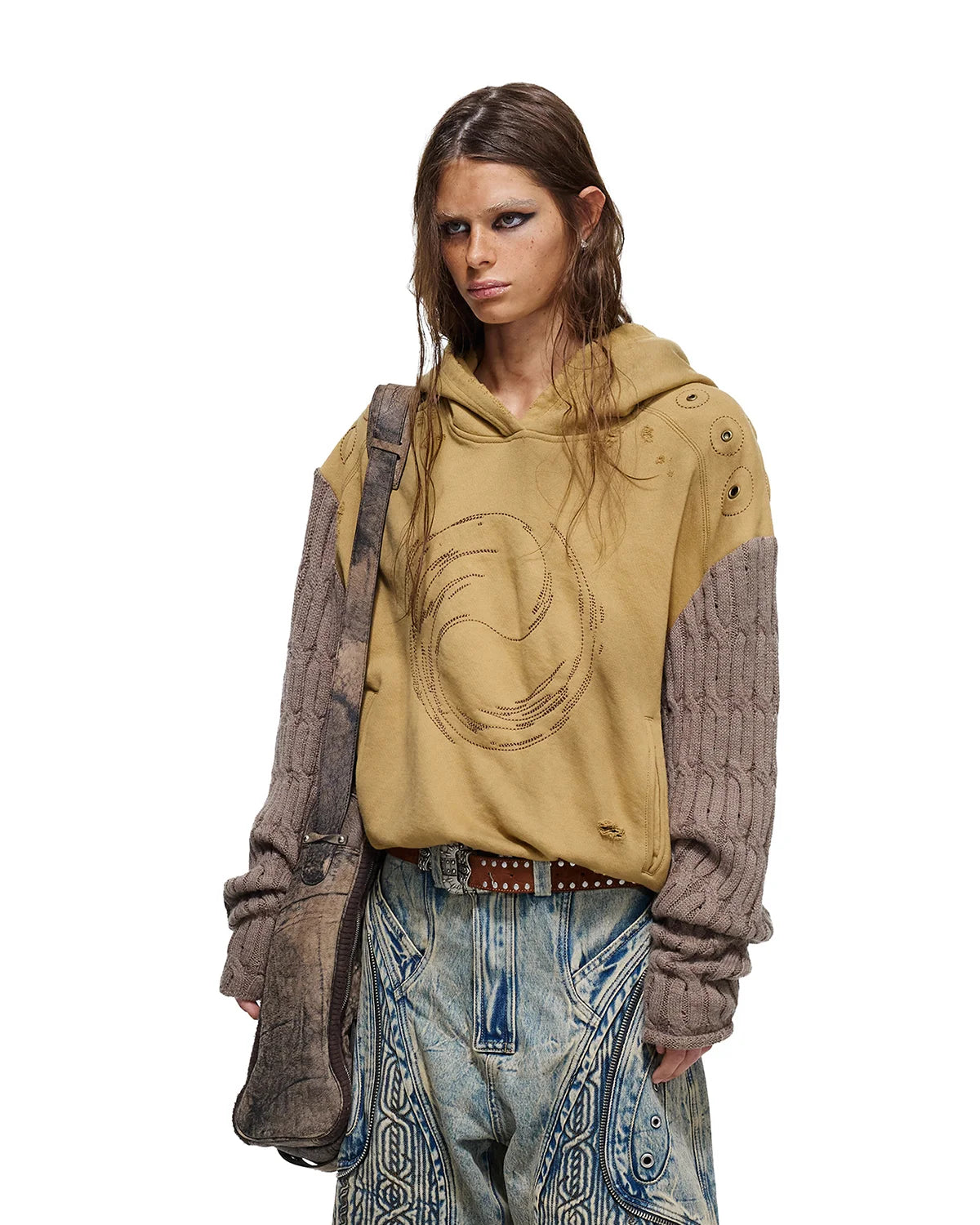 Personsoul Weathered Spiral Panel Hoodie Yellow