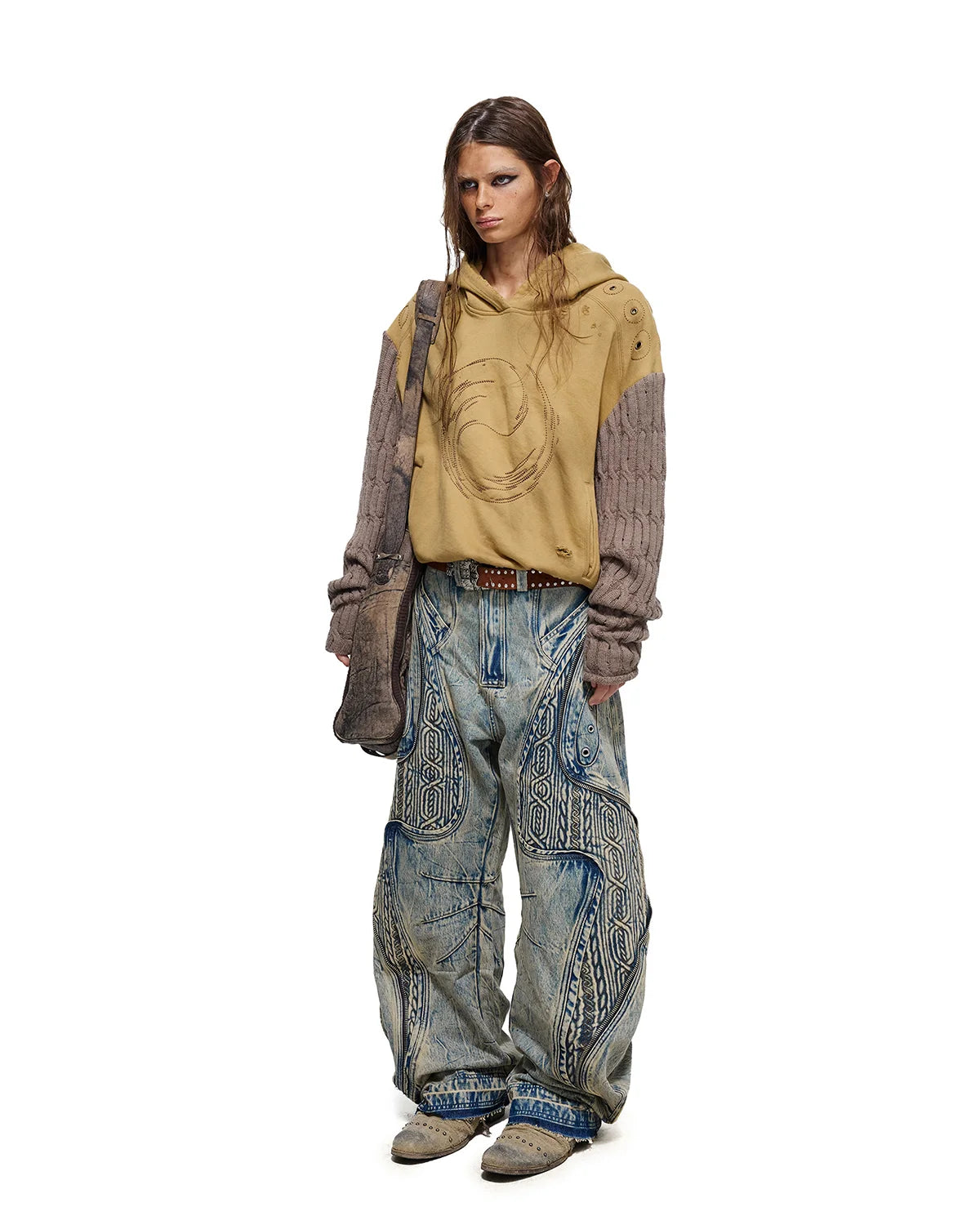 Personsoul Weathered Spiral Panel Hoodie Yellow