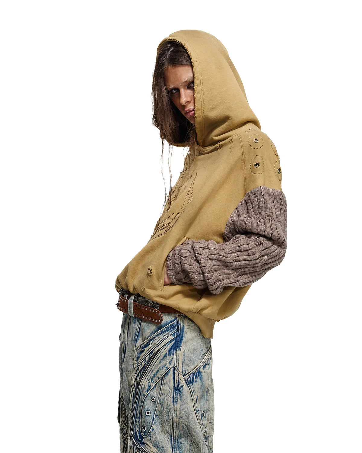 Personsoul Weathered Spiral Panel Hoodie Yellow