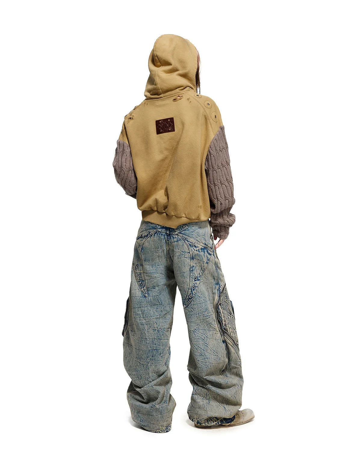 Personsoul Weathered Spiral Panel Hoodie Yellow