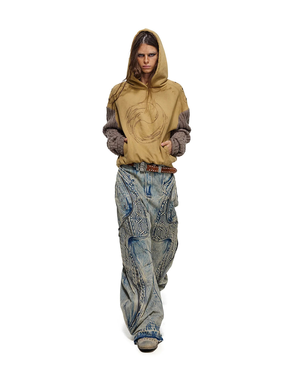 Personsoul Weathered Spiral Panel Hoodie Yellow