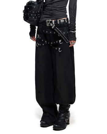 Personsoul Double-Waist Waxed Sweatpants
