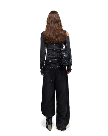 Personsoul Double-Waist Waxed Sweatpants