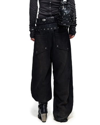 Personsoul Double-Waist Waxed Sweatpants