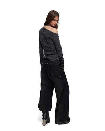Personsoul Double-Waist Waxed Sweatpants