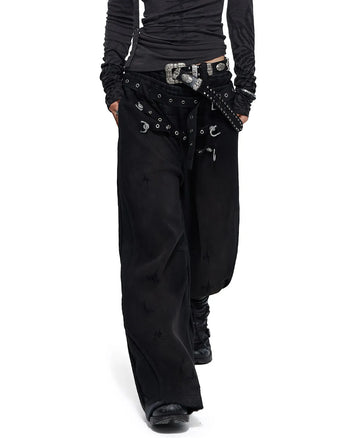 Personsoul Double-Waist Waxed Sweatpants
