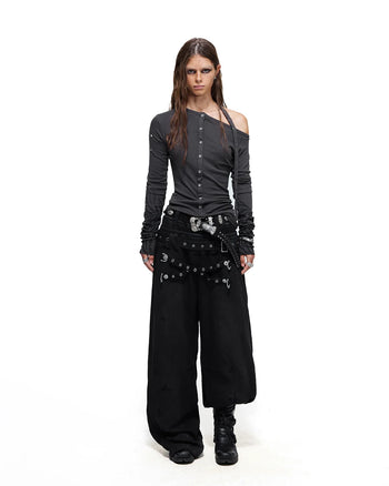 Personsoul Spine-Print Asymmetric Long Sleeve Top Gray