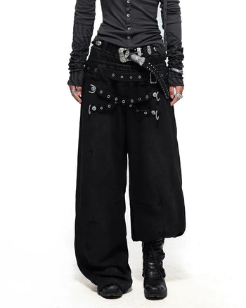 Personsoul Double-Waist Waxed Sweatpants