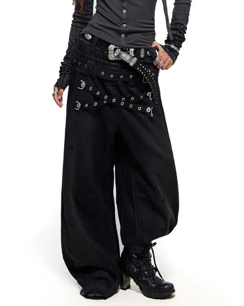 Personsoul Double-Waist Waxed Sweatpants