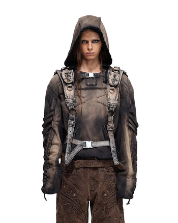 Personsoul Ruched Cropped Washed Hoodie