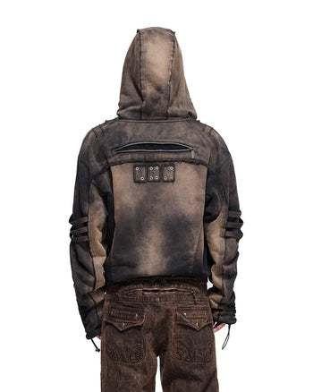 Personsoul Ruched Cropped Washed Hoodie