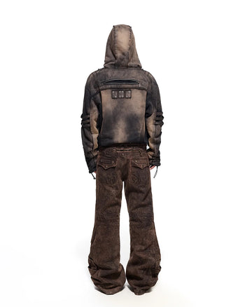 Personsoul Ruched Cropped Washed Hoodie