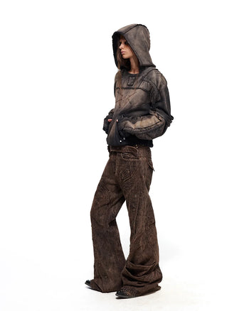 Personsoul Ruched Cropped Washed Hoodie