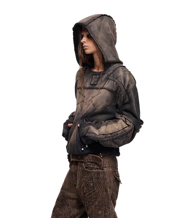 Personsoul Ruched Cropped Washed Hoodie